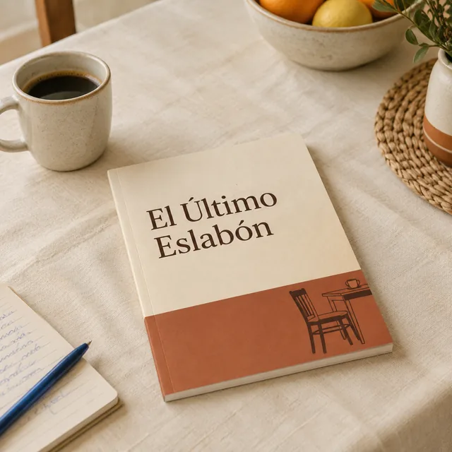 El ebook El Último Eslabón apoyado sobre una mesa de domingo