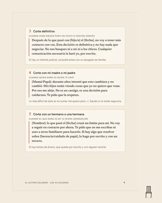 Página de Los 45 Guiones con los mensajes de corte